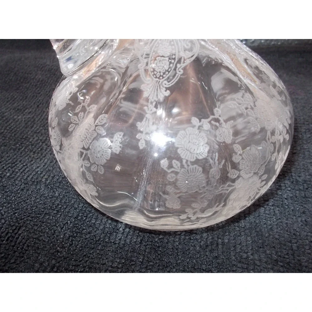 Vintage Etched Glass Cruet with Stopper Floral Vine Pattern Clear Ribbed Bottle